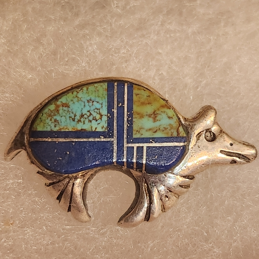 Silver Animal Brooch with Lapis and Turqouise